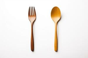 AI generated a wooden fork and spoon on white background photo