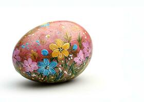 ai generado decorado huevo en un aislado blanco antecedentes con Copiar espacio Pascua de Resurrección concepto foto