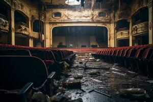 AI generated Isolated old theater hall with unrest atmosphere photo