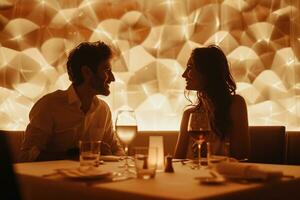 ai generado Pareja disfrutando su cena en un de lujo restaurante foto