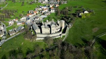 Aerial view of fenis castle Aosta Valley Italy side view video