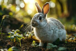 AI generated white rabbit at a park during sunshine photo