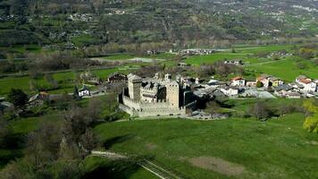 Aerial view of fenis castle Aosta Valley Italy panoramic shot video