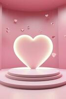 AI generated heart shaped paper banner on pink background, generative ai photo