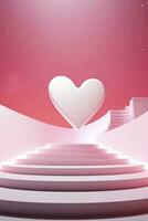 AI generated heart shaped paper banner on pink background, generative ai photo