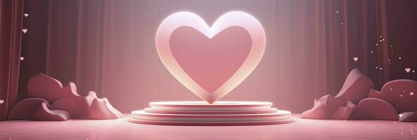 AI generated heart shaped paper banner on pink background, generative ai photo