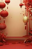 AI generated Chinese New Year 2024, new year decoration with lanterns. generative ai photo