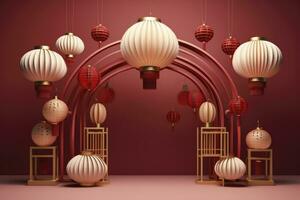 AI generated Chinese New Year 2024, new year decoration with lanterns. generative ai photo