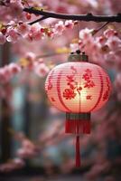 AI generated traditional Chinese hanging lanterns. Generative ai photo