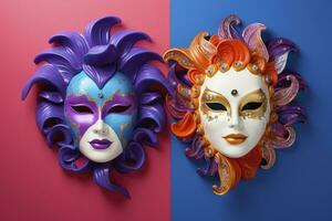 AI generated colorful Venetian carnival masks. generative ai photo