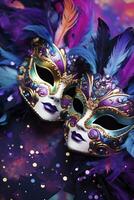 AI generated colorful Venetian carnival masks. generative ai photo