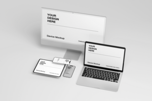 Device mockup with minimal background and realistic scene psd
