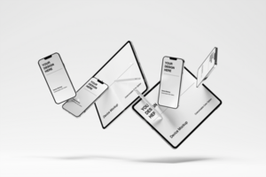 PSD device mockup with shadow background and editable object color