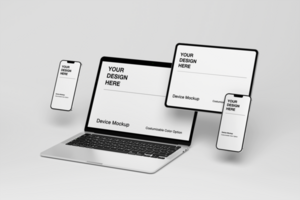 Device mockup set on modern background and realistic scene psd