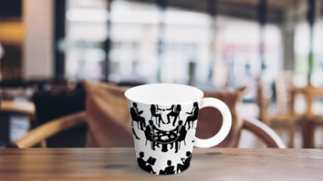 blanco taza en un mesa Bosquejo modelo psd inteligente objeto