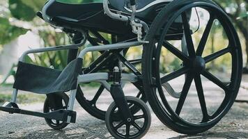 Empty wheelchairs for patients parked in the hospital. video