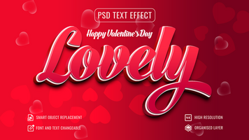 Lovely text effect mockup with customizable red background psd