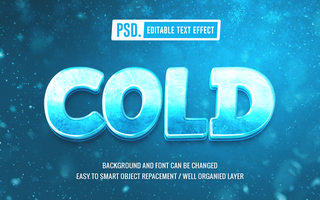 cold glossy text effect with editable snowflakes background psd