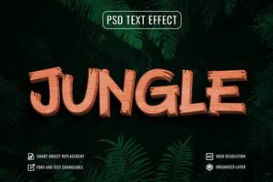 Jungle text effect with jungle leaves on dark background. psd