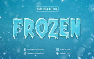 gefroren Eis Text bewirken mit Schneefall Hintergrund psd