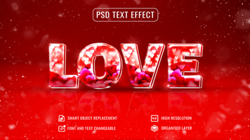 Love text effect mockup with customizable red background psd