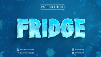 Realistic ice text effect with snowflakes background psd