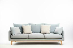 ai generado minimalista aún elegante sofá en un blanco antecedentes foto
