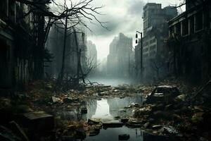 AI generated Abandoned cities with gloomy surroundings photo