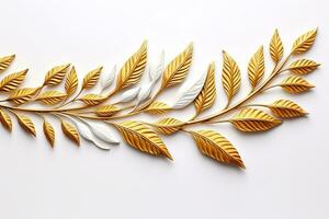 AI generated golden leaves decorations on an isolated white background photo