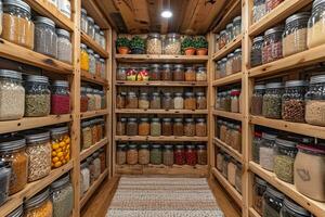 AI generated kitchen store full with dry ingredients in a jar photo