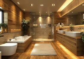 AI generated luxury yet minimalist bathroom interior design photo