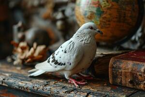 AI generated a pigeon and an a globe of earth symbolizing peace and unity photo