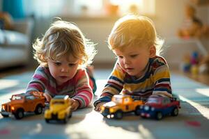 AI generated Kids playing with toy cars photo