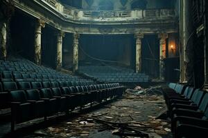 AI generated Isolated old theater hall with unrest atmosphere photo