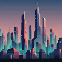 abstract future city skyline, retro illustration, flat vector illustration