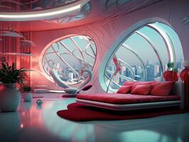 AI generated Modern Living Room Futuristic Interior AI Generative photo