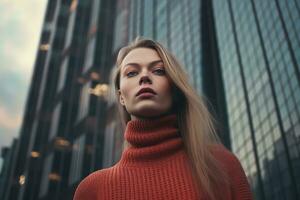 retrato de hermosa mujer en el ciudad, hecho ,generativo ai. foto