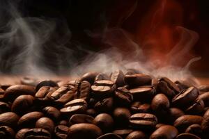 Coffee beans background , smoke ,Generative AI photo