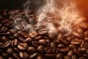 Coffee beans background , smoke ,Generative AI photo