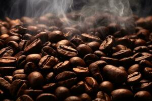 Coffee beans background , smoke ,Generative AI photo