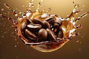 AI generated Close up coffee bean with splash of Coffee ,Generative AI photo