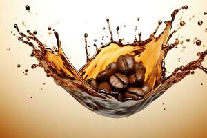 AI generated Close up coffee bean with splash of Coffee ,Generative AI photo