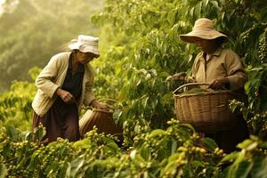 AI generated Woman picking coffee from a coffee plantation in Vietnam  ,Generative AI v photo