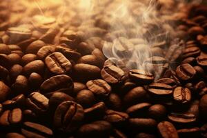 Coffee beans background , smoke ,Generative AI photo