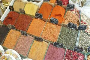 various spices in store in istanbul . photo