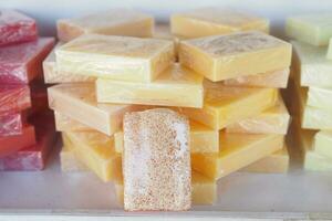 colorful natural soap bar in a bowl photo