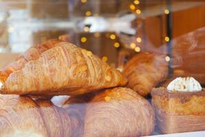 fresh baked croissant in a bakery photo