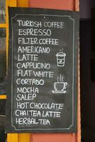 Cafe menu on black board outdoor photo