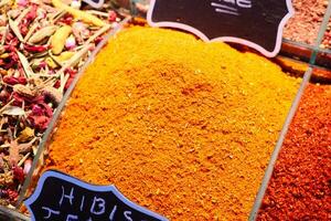 various spices in store in istanbul . photo