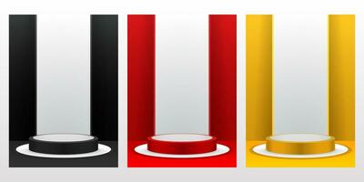 Elegant podium display with three color collections vector